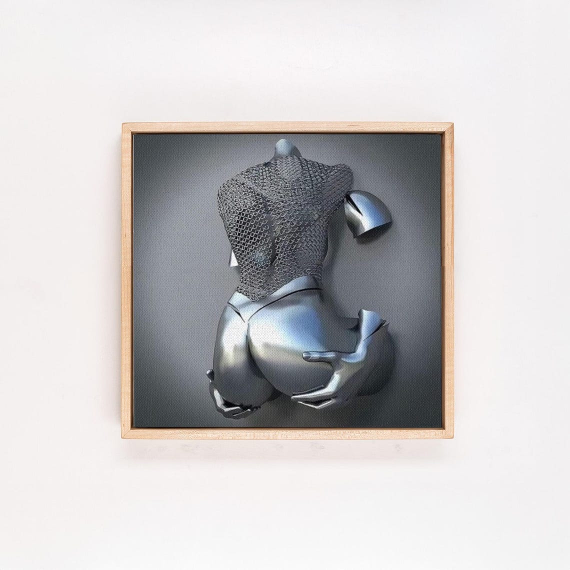 Silver Chrome 3D Surreal Female Torso Sculpture On Gray Poster - Image 4