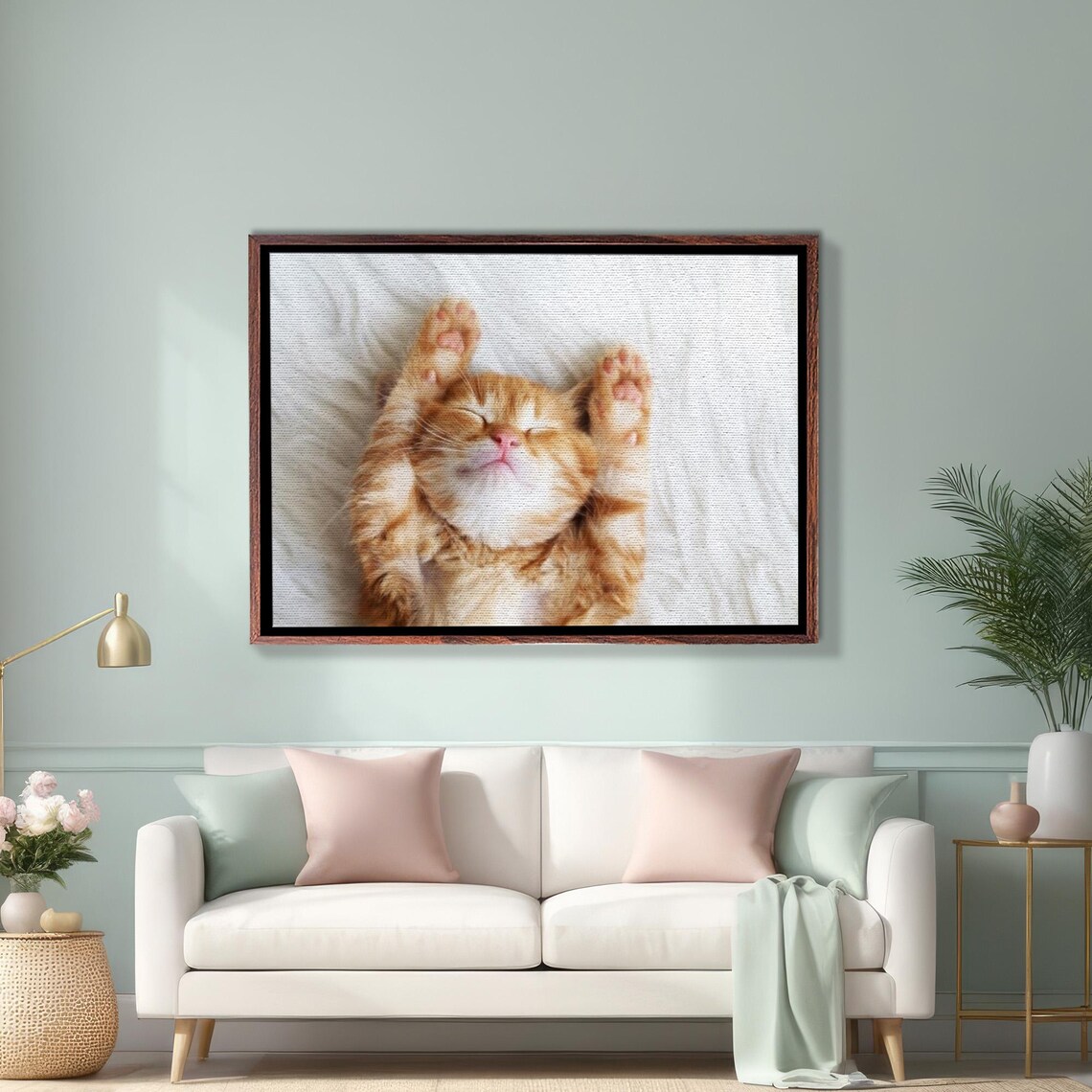 Sleeping Orange Kitten On Its Back Cute Animal Photography Poster