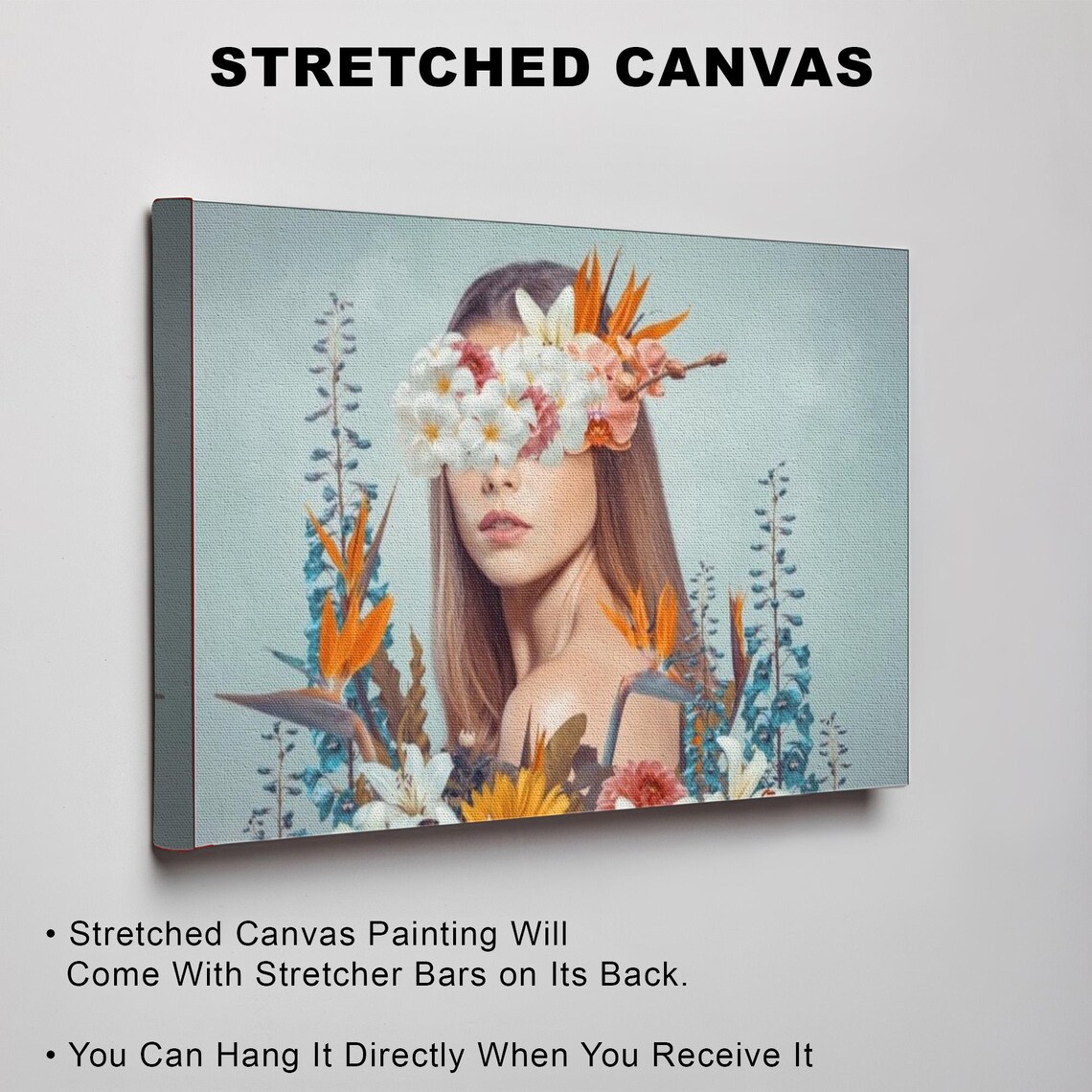 Surreal Woman Portrait With Flowers Over Eyes Botanical Poster - Image 3