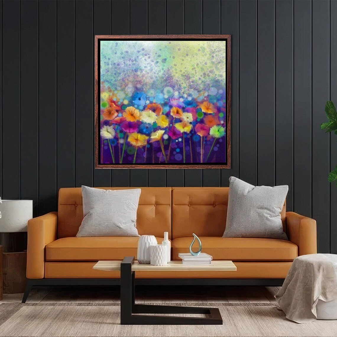 Colorful Abstract Wildflowers on Purple Watercolor Art Poster - Image 2