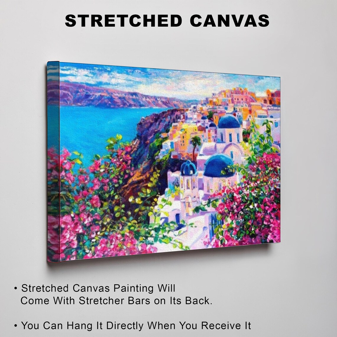 Santorini Greece Blue Domes Bougainvillea Over Aegean Poster - Image 3