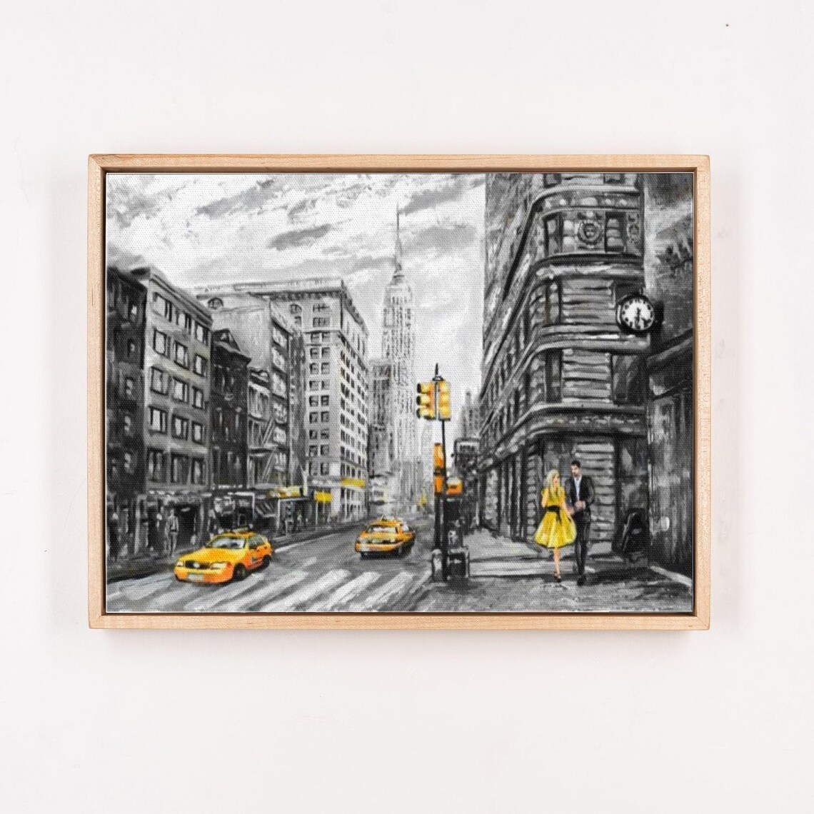 New York Street in Black and White with Yellow Taxi Cabs Poster - Image 4