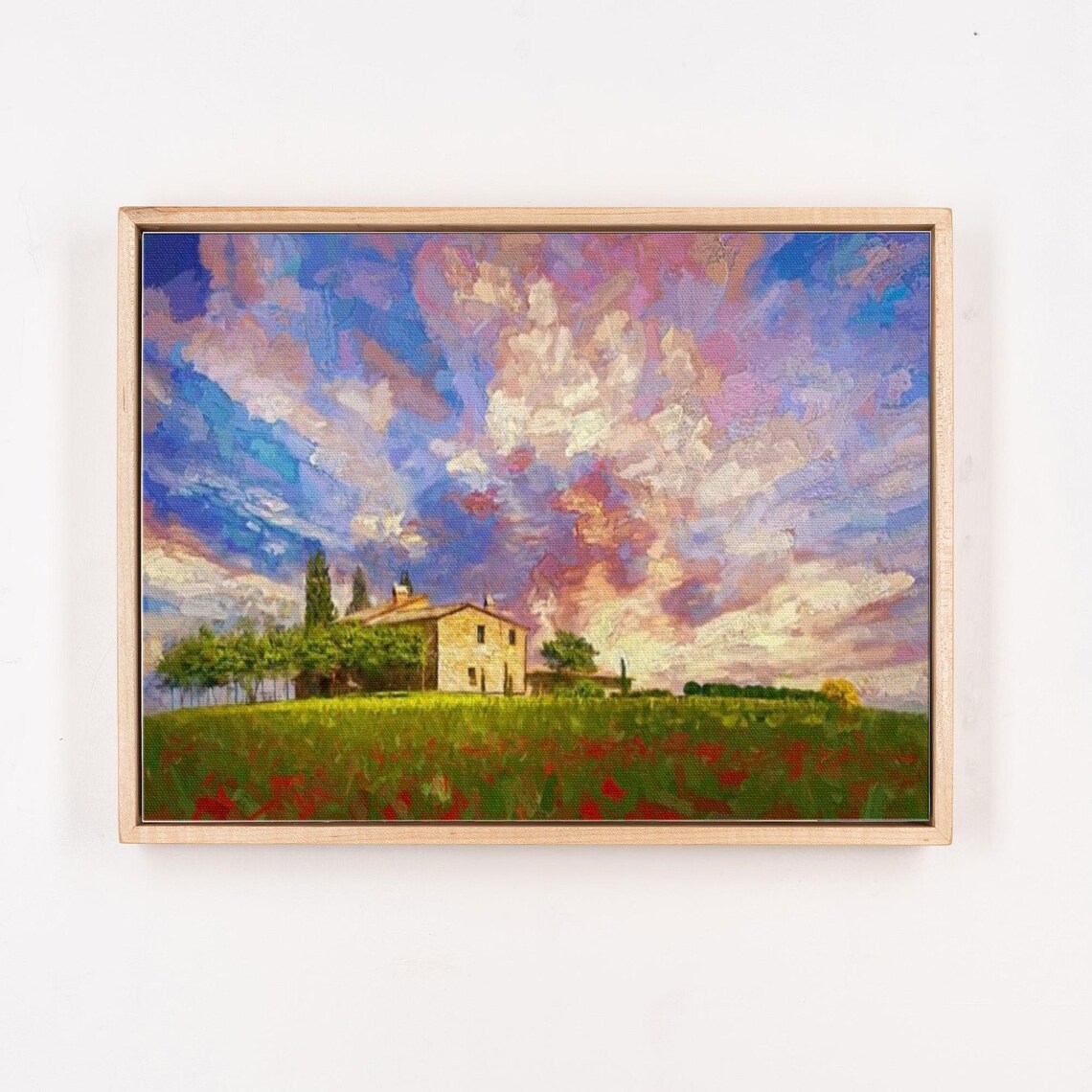 Tuscany Hilltop Farmhouse Above Red Poppy Field Oil Painting Poster - Image 4