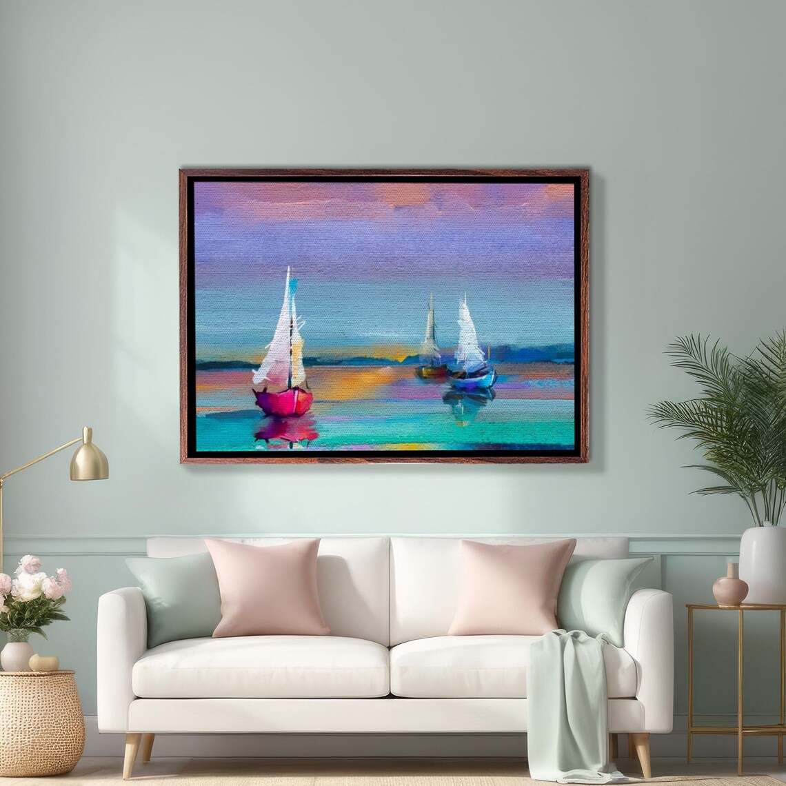 Colorful Sailboats Gliding On A Bright Blue Turquoise Sea Poster