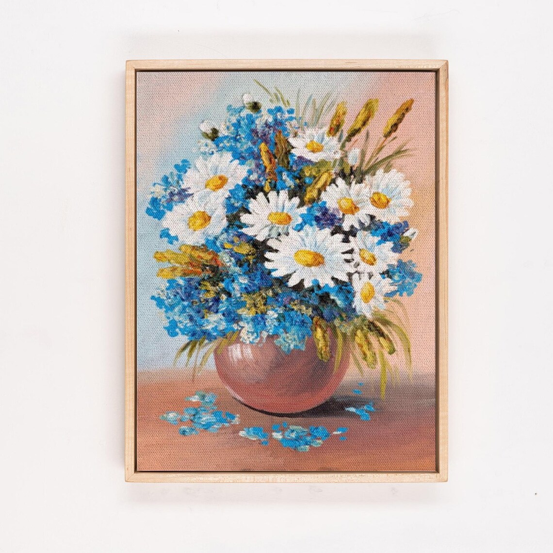 Blue White Wildflowers Terracotta Vase Floral Still Life Poster - Image 4