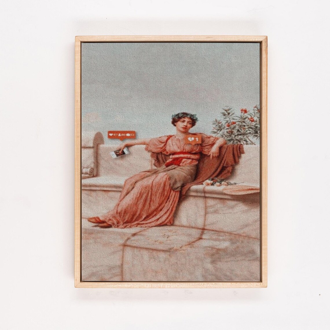 Classical Woman in Orange Drapery on Steps Vintage Art Poster - Image 4