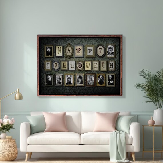 Happy Halloween Letters With Classic Horror Icons Collage Poster