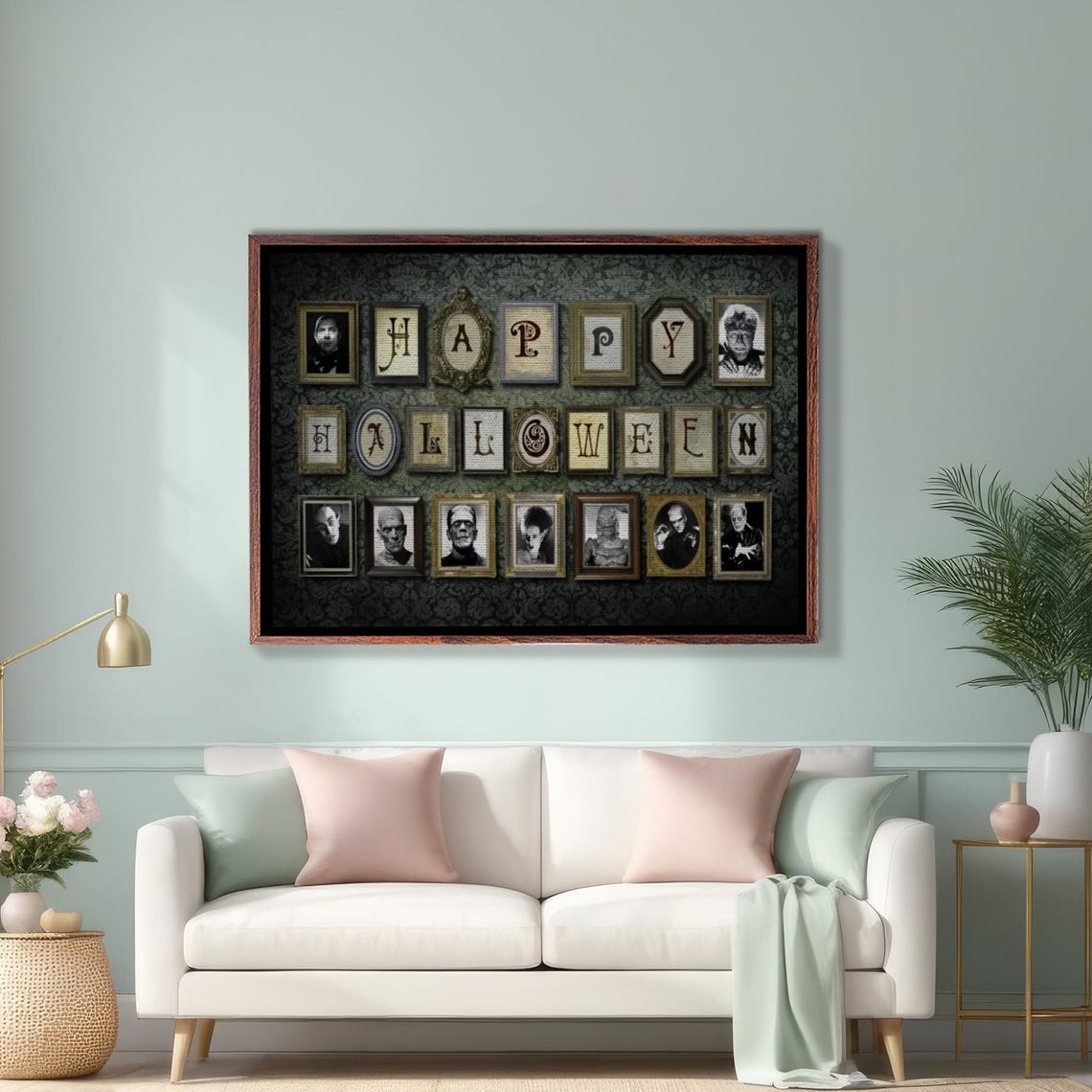Happy Halloween Letters With Classic Horror Icons Collage Poster