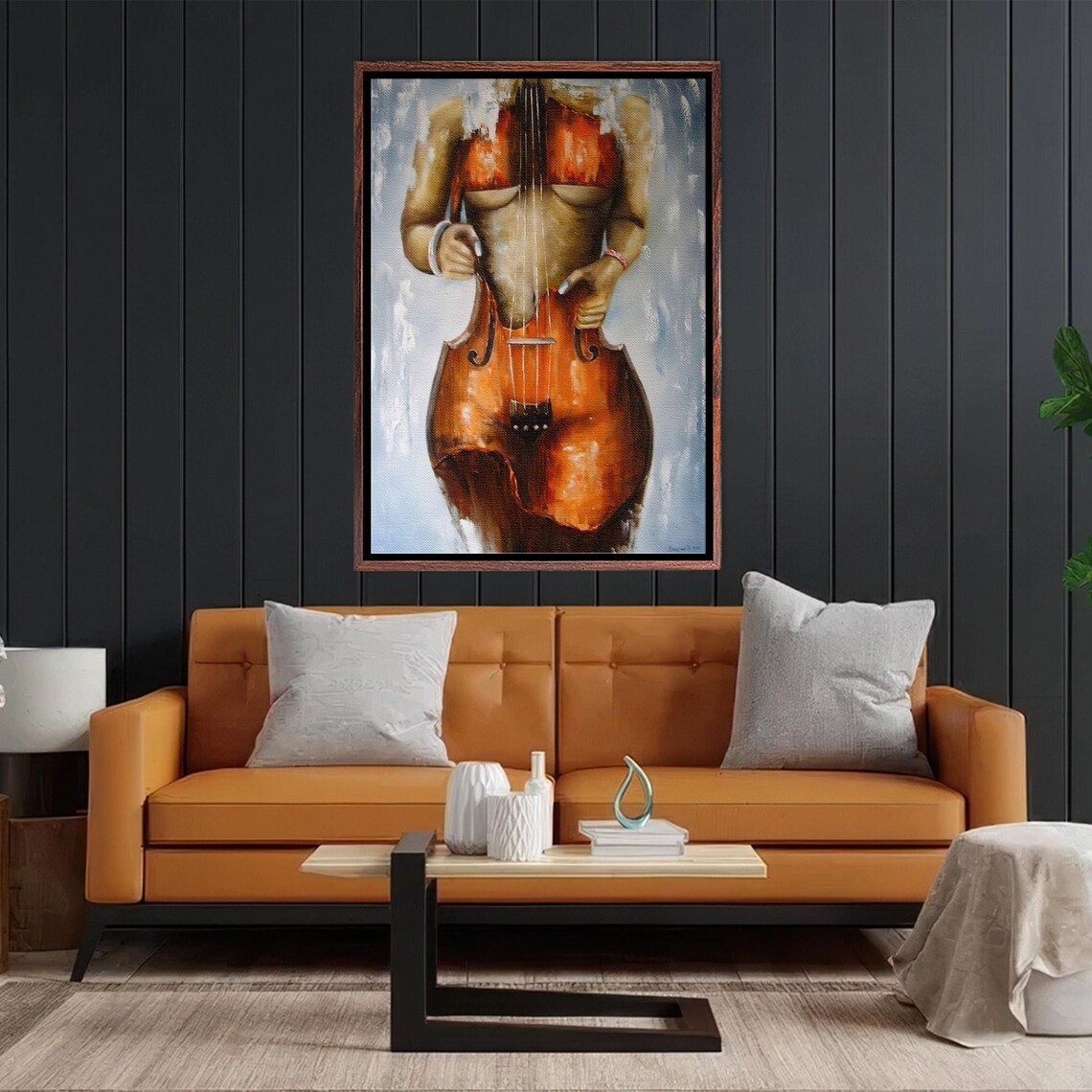 Surreal Painting of a Woman's Torso Blended with a Violin Body Poster - Image 2