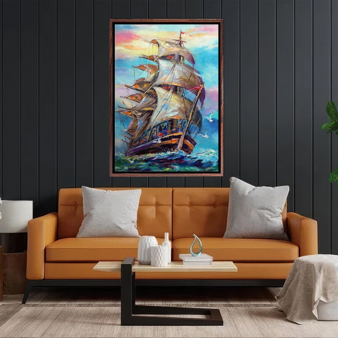 Tall Sailing Ship At Sea Classic Oil Painting Style Ocean Poster - Image 2