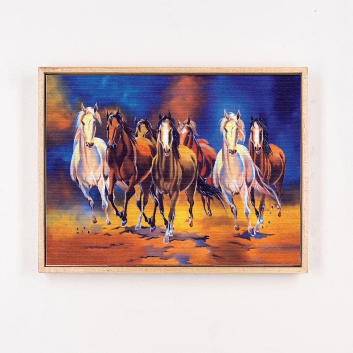 Seven Galloping Horses At Sunset Colorful Oil Painting Poster - Image 4