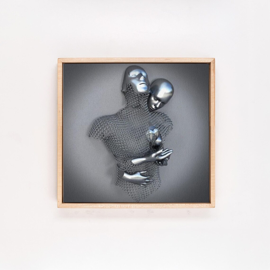 Twin Chrome Heads in Metallic Mesh Tender Embrace Sculpture Poster - Image 4