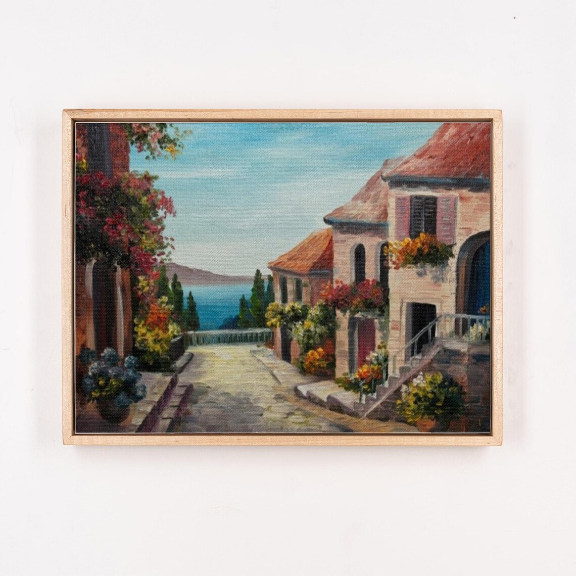 Charming Mediterranean Coastal Village Sea View Painting Poster - Image 4