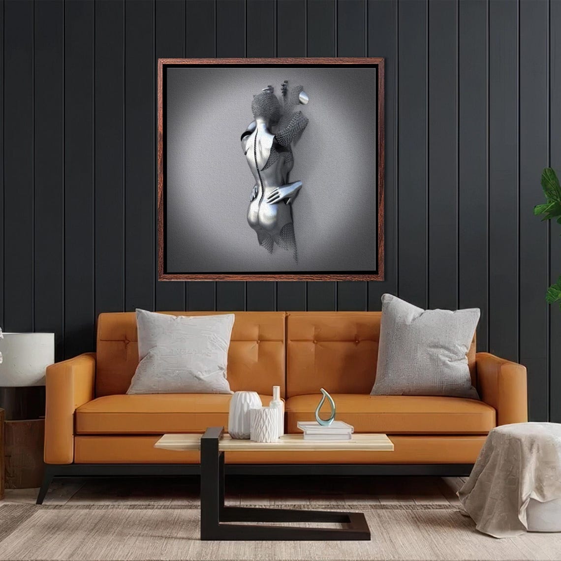 Gray And Silver 3D Metallic Female Figure Surreal Modern Art Poster - Image 2