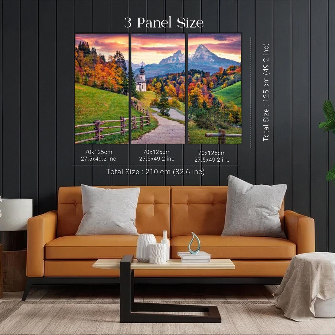 Alpine Church at Sunset With Autumn Mountains Landscape Poster - Image 2