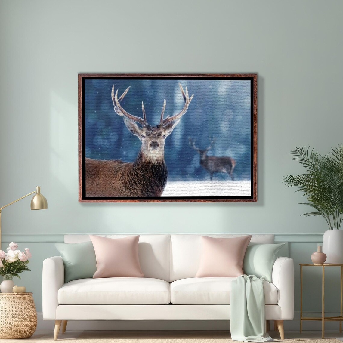 Majestic Stag In Snowy Winter Forest Wildlife Painting Poster