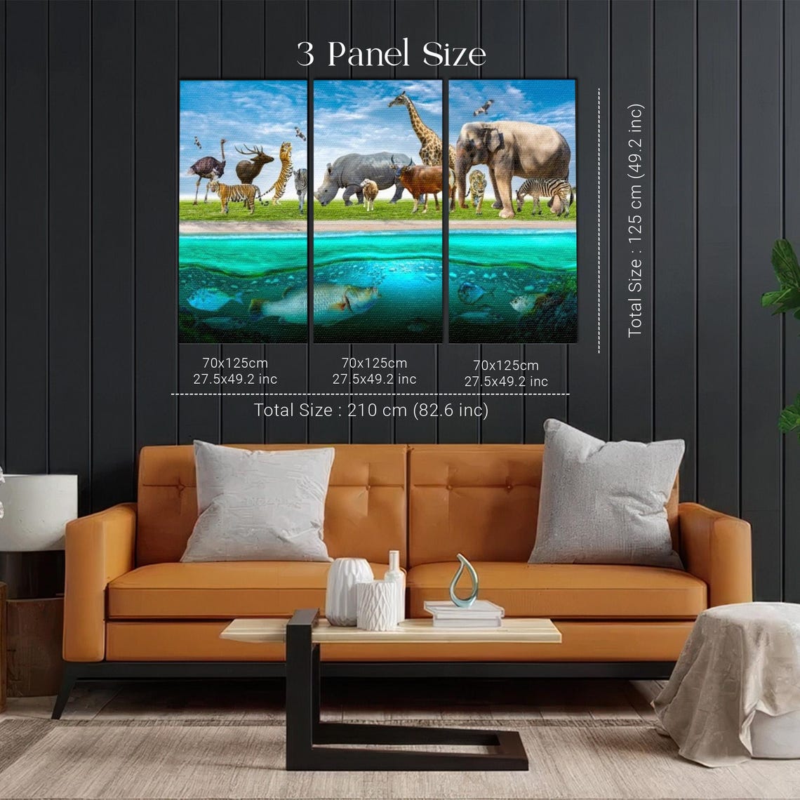 Safari Animals Above Water Fish Below Split Scene View Poster - Image 2