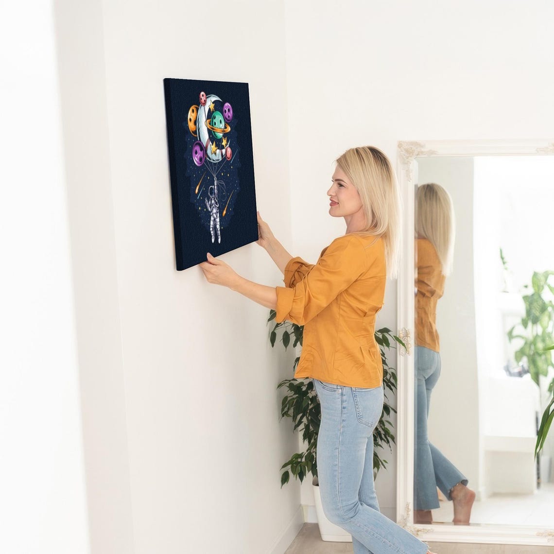 Astronaut Flying With The Moon And Planets Painting Illustration Print Illustration Wall Art Large Wall Art - Image 5