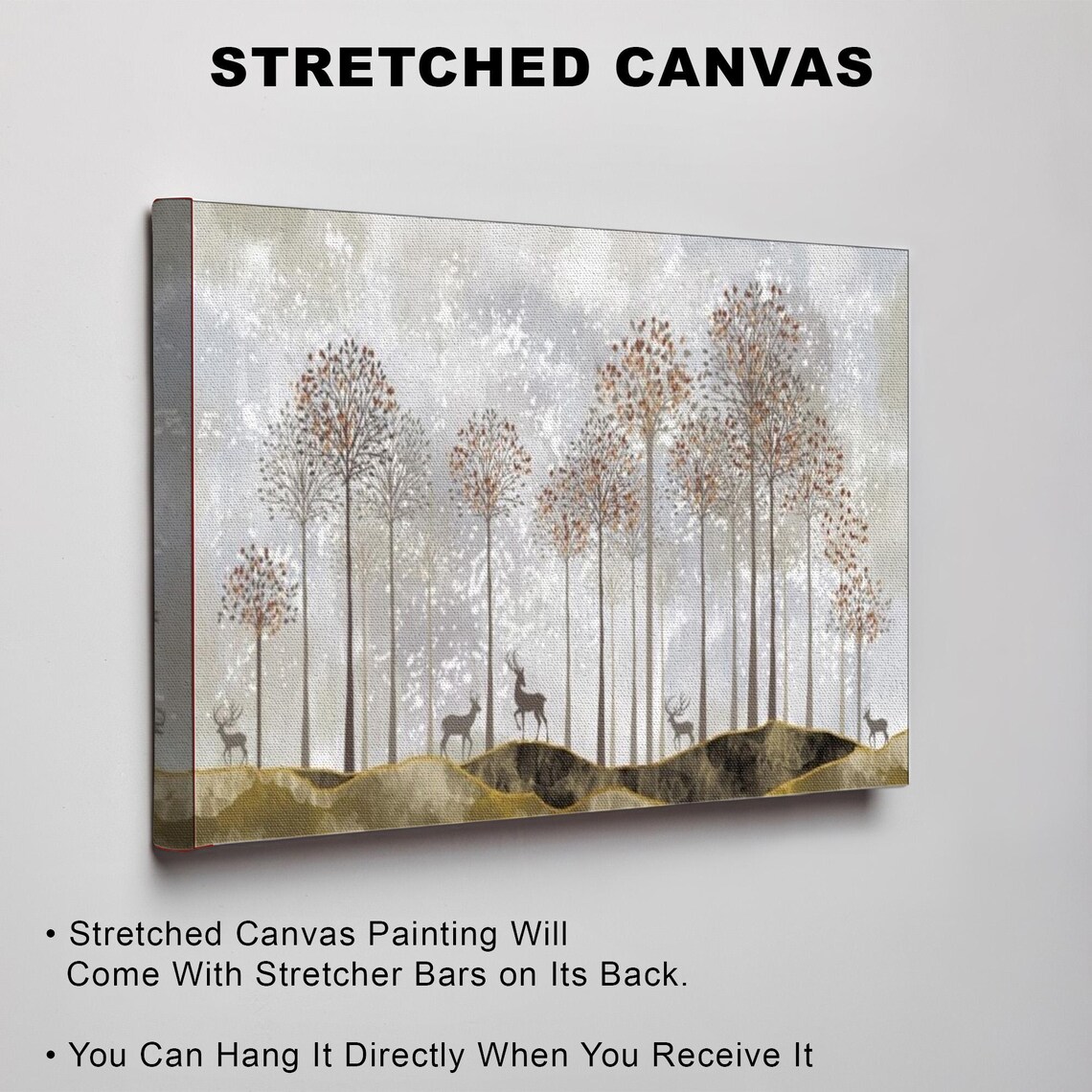 Deer Silhouettes In Winter Forest Painting Nature Landscape Poster - Image 3