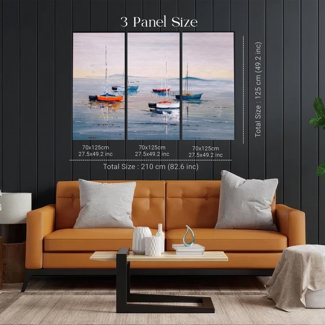 Sailboats Anchored On A Misty Calm Sea Oil Painting Art Poster - Image 2
