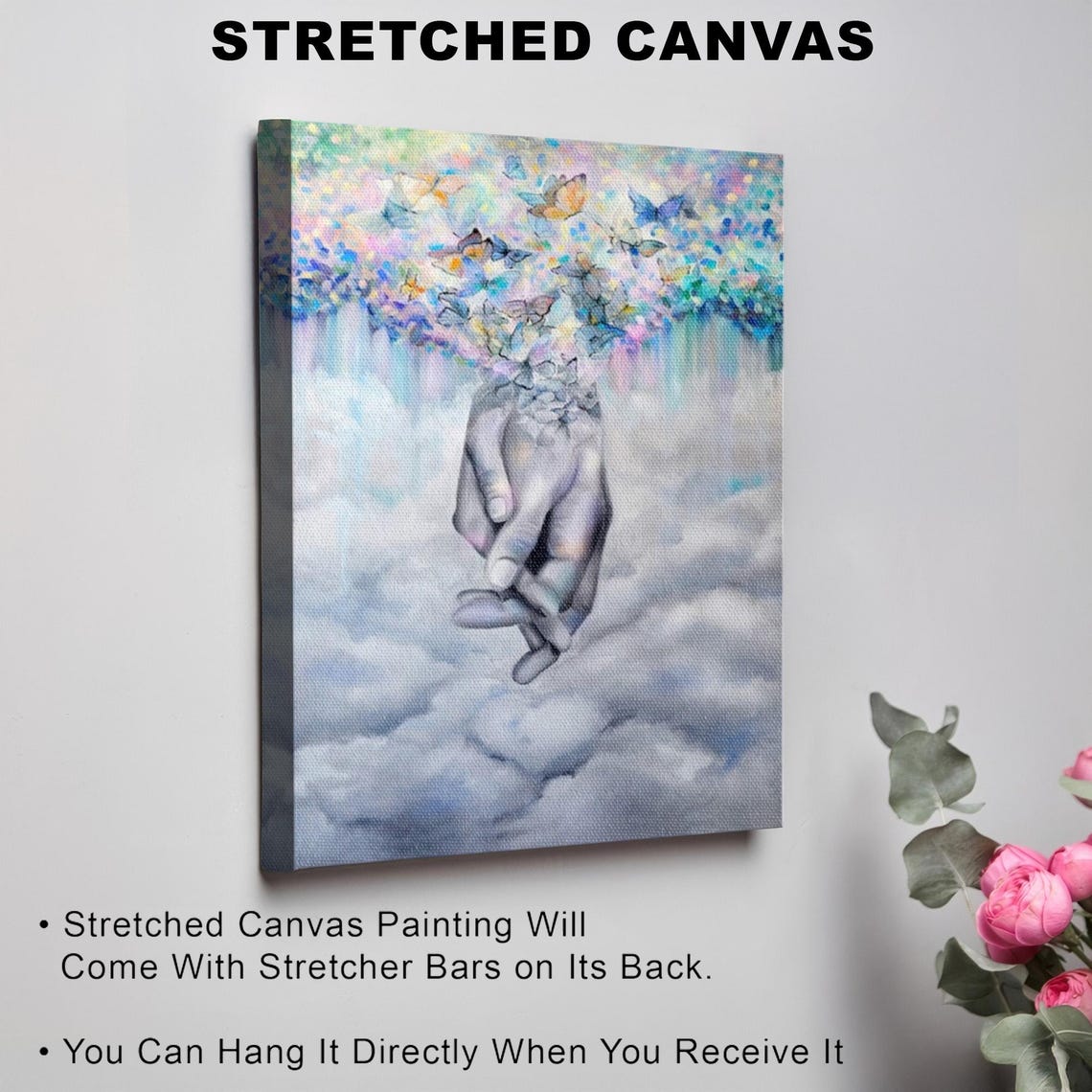 Surreal Cupped Hands Releasing Butterflies From Cloudy Sky Poster - Image 3