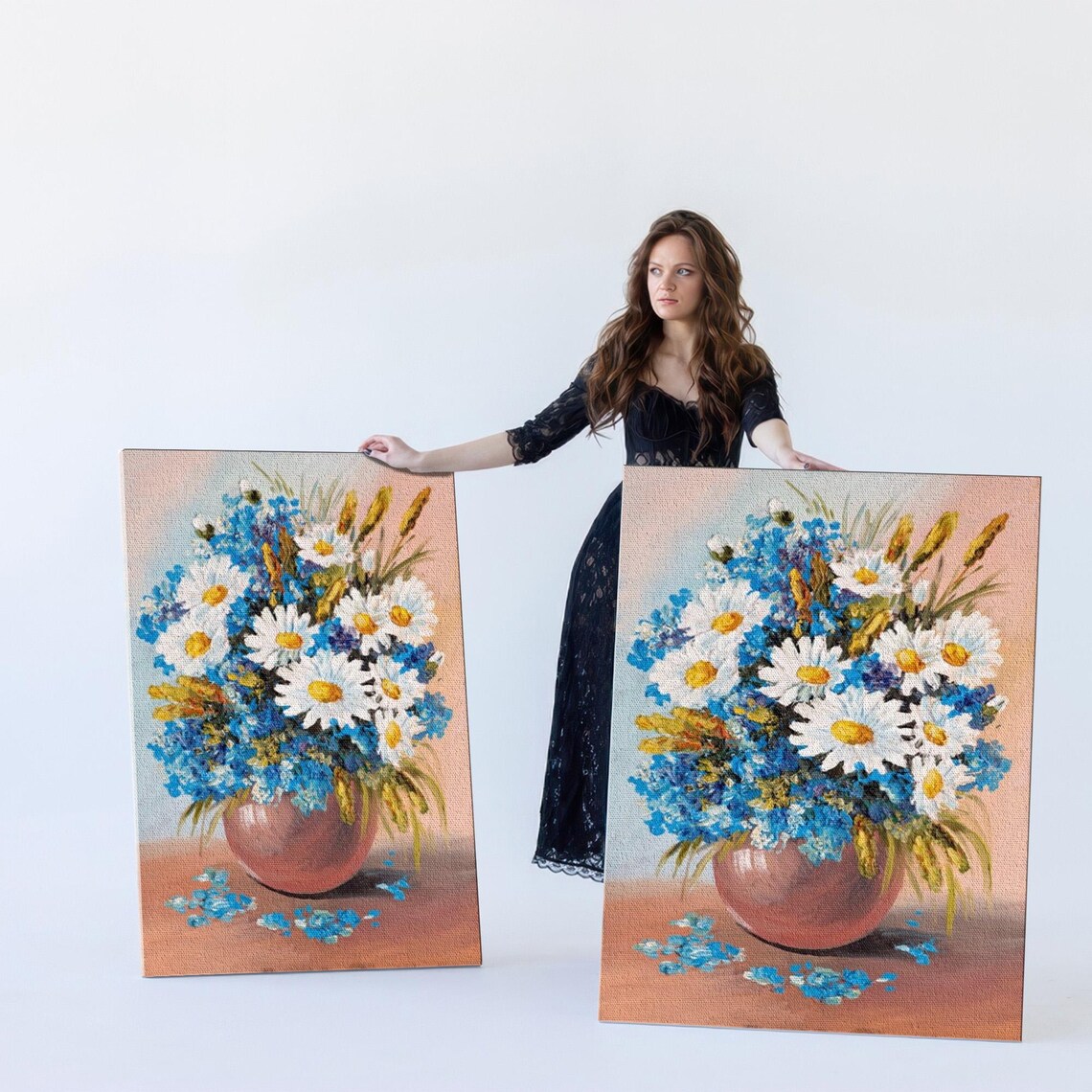Blue White Wildflowers Terracotta Vase Floral Still Life Poster - Image 5