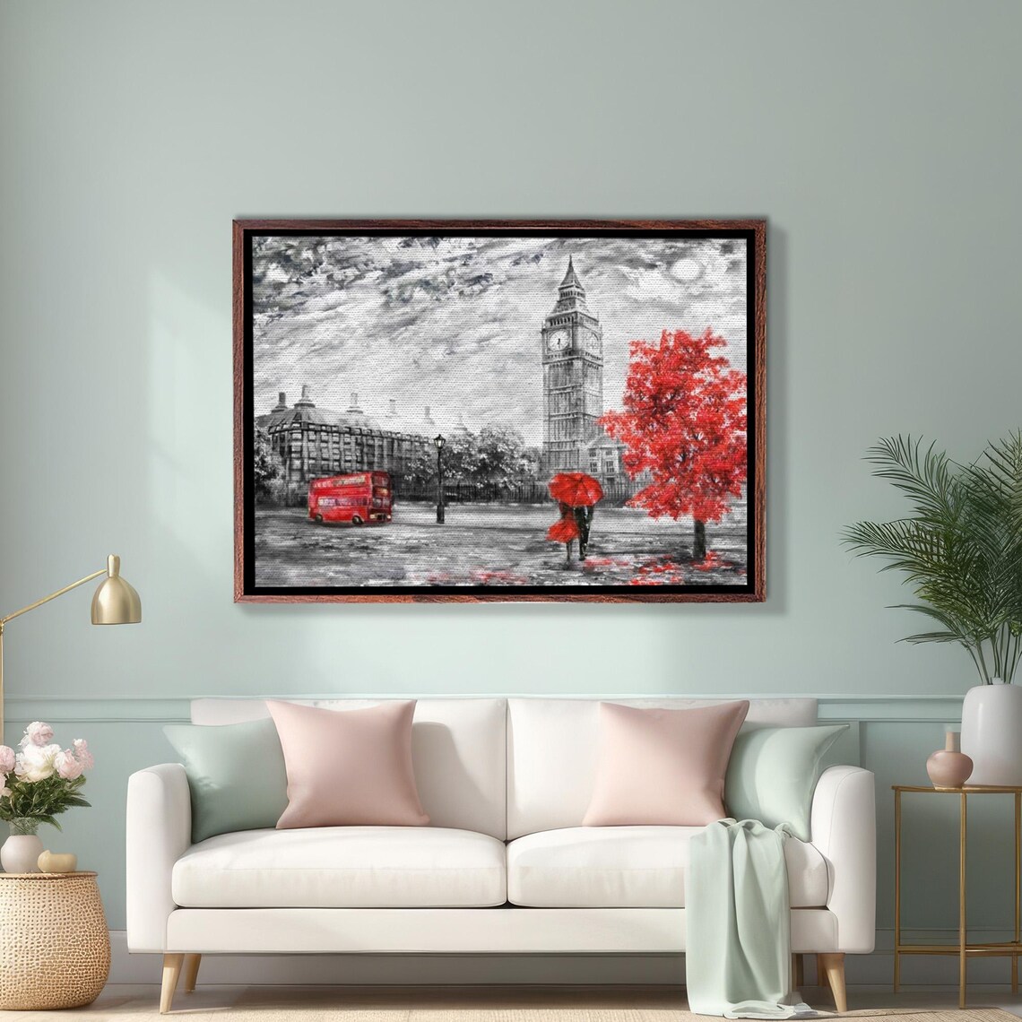 London Big Ben Red Bus Selective Color Cityscape Oil Art Poster