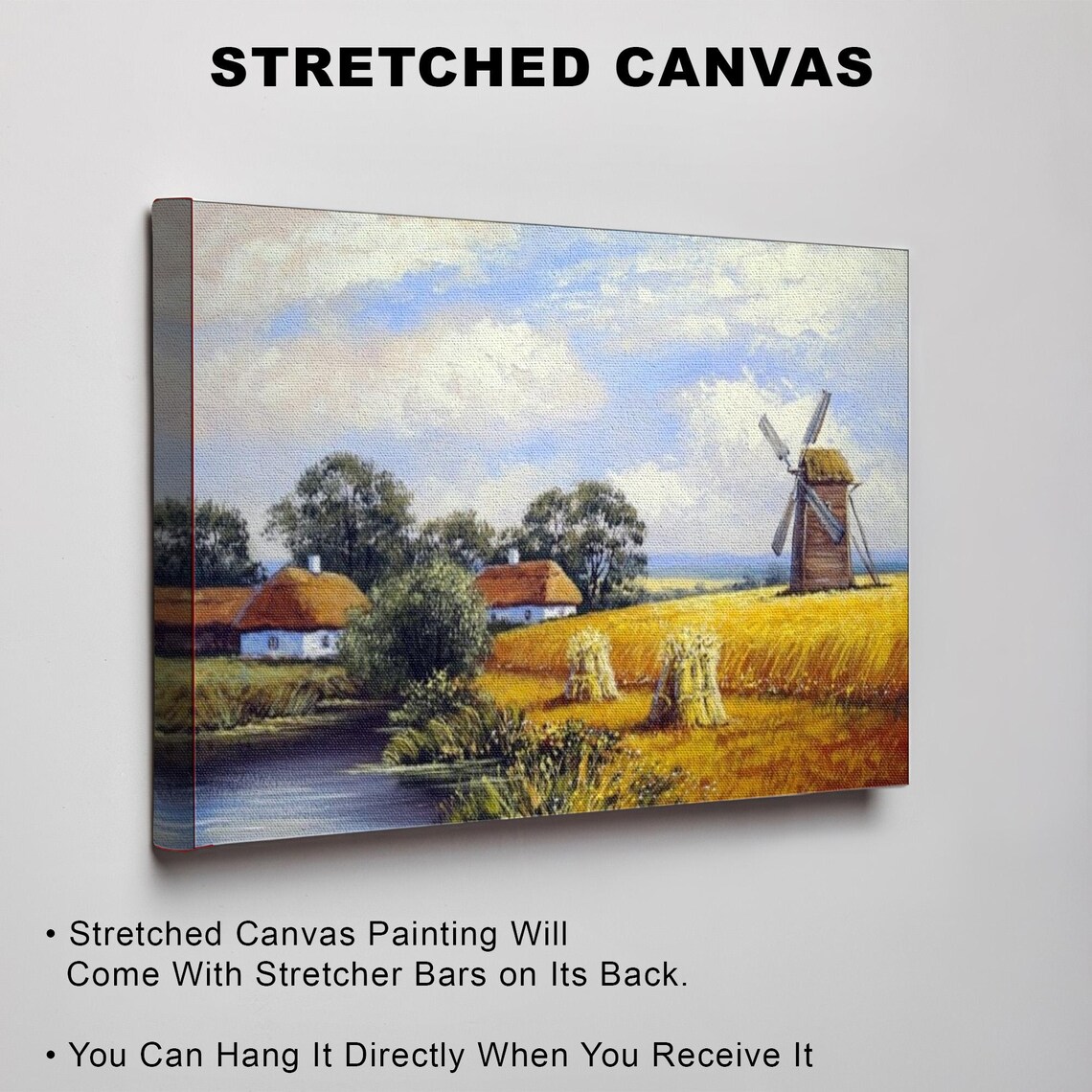 Golden Wheat Field And Windmill Countryside Oil Painting Poster - Image 3