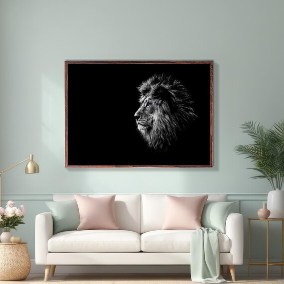 Majestic Lion Profile In Monochrome Against Black Photo Poster