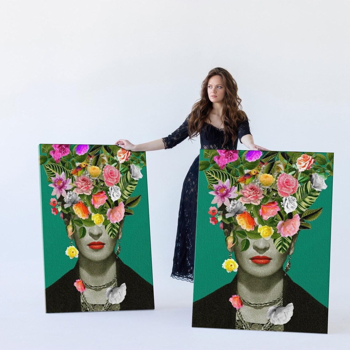 Frida Kahlo Floral Headdress Surreal Pop Portrait Art Poster - Image 5