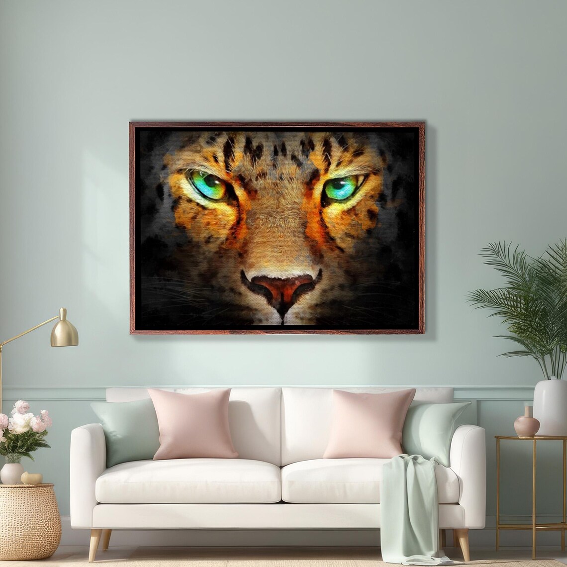 Piercing Green Eyes of a Cheetah in Dramatic Close Up Painting Poster
