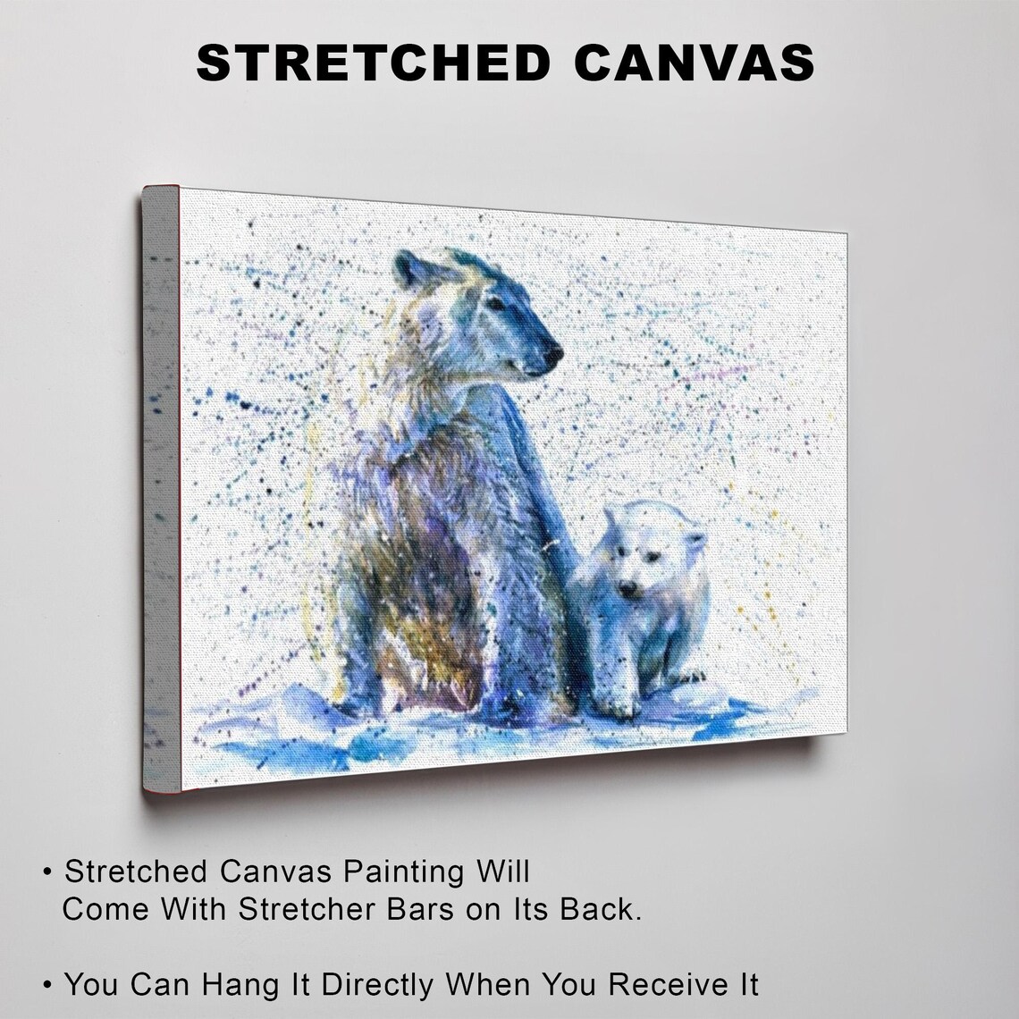 Polar Bear Mother And Cub Watercolor Wildlife Painting Art Poster - Image 3
