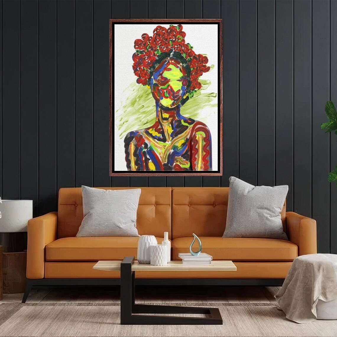 Colorful Abstract Woman With Red Rose Crown Expressionist Poster - Image 2