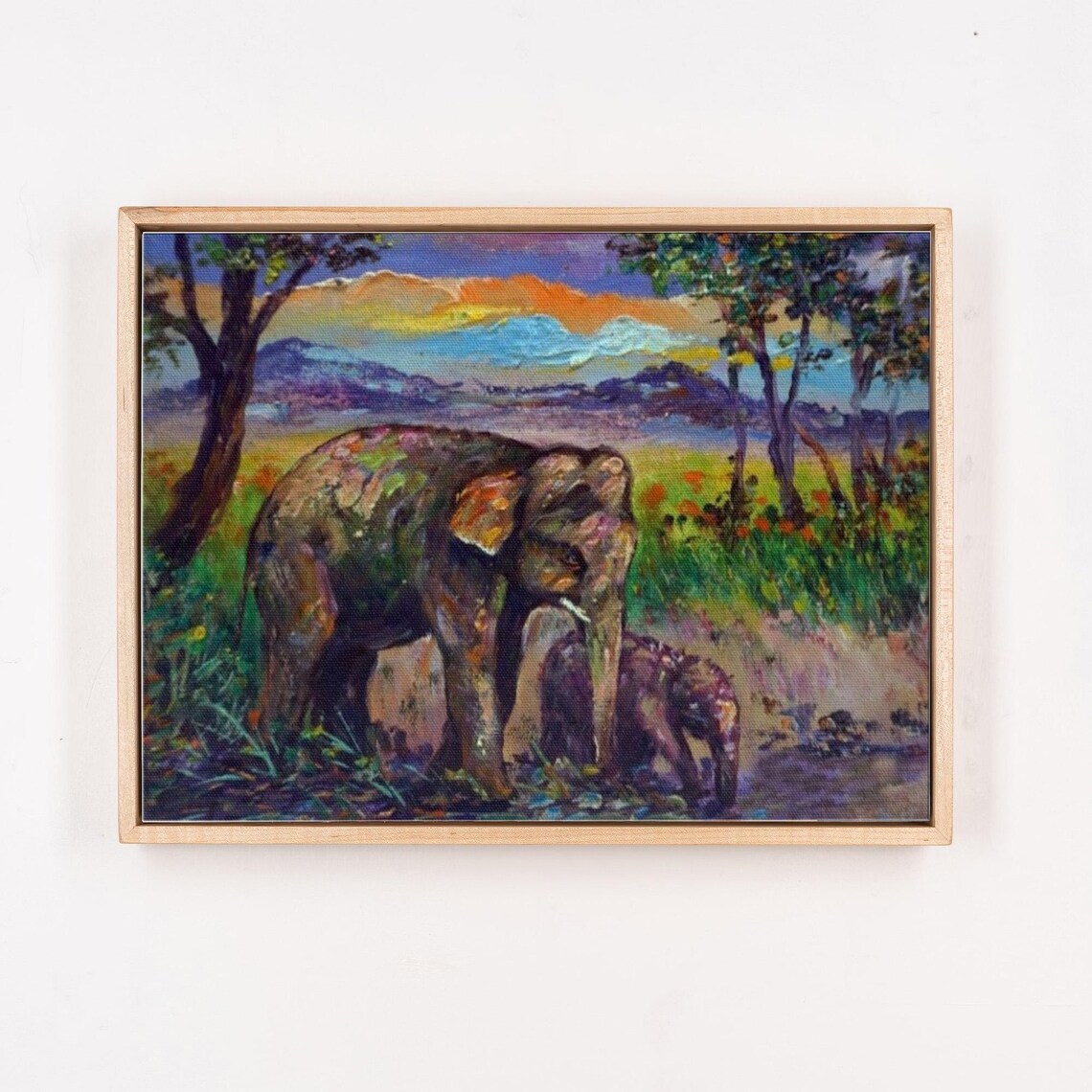 Mother And Baby Elephant Walking Together In Forest Painting Poster - Image 4