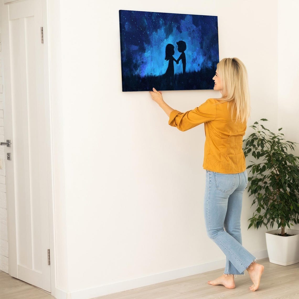 Young Couple Silhouette Holding Hands Under Starry Sky Poster - Image 5