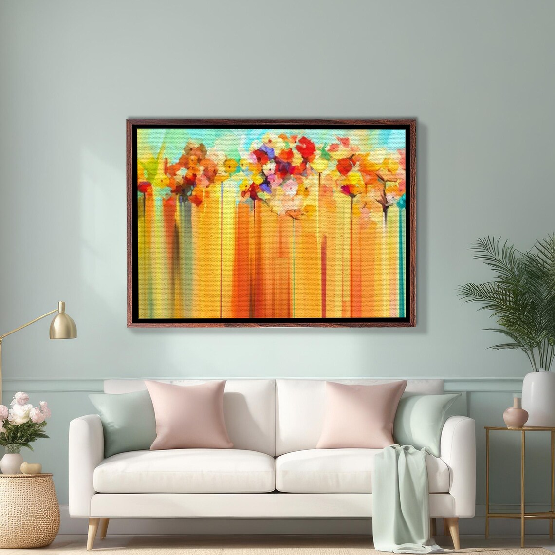 Abstract Tall Stemmed Flowers in Amber and Gold Colors Poster