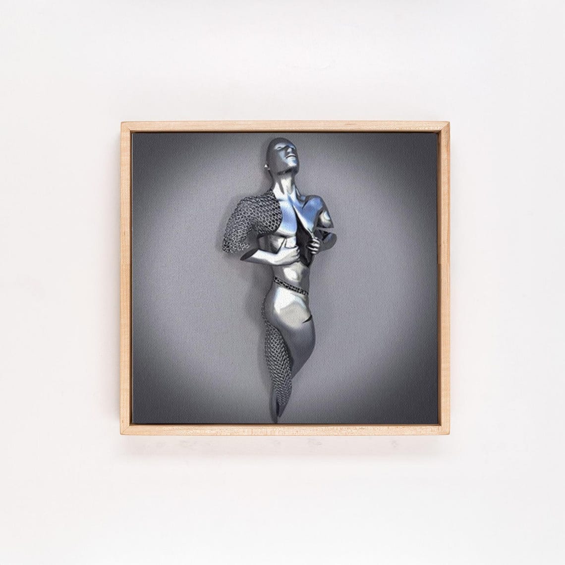 Abstract Silver Metallic Standing Human Figure Sculpture Poster - Image 4