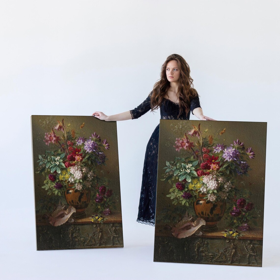 Classic Dark Floral Still Life Bouquet in Ornate Vase Poster - Image 5