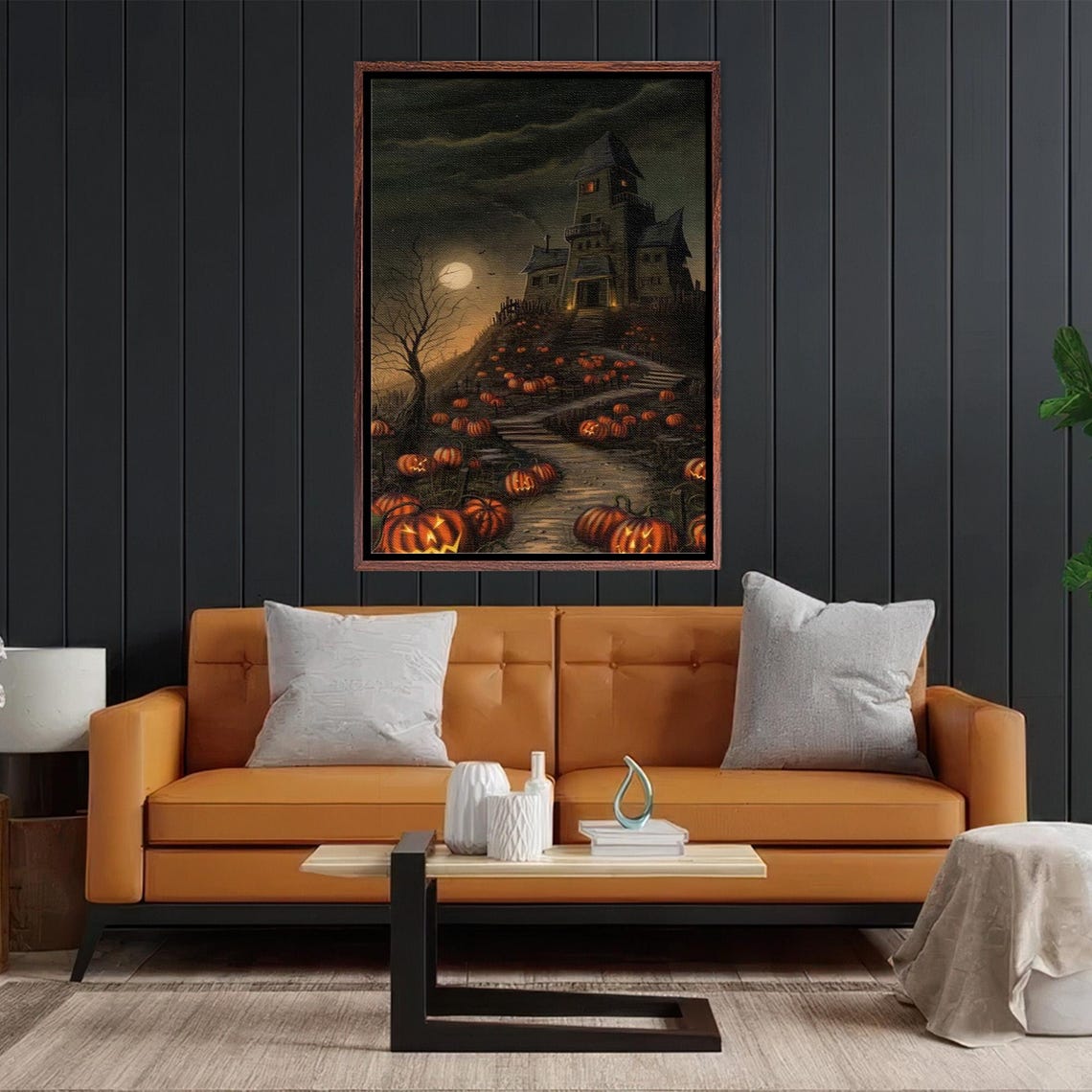 Haunted House on a Hill with Jack O Lanterns at Night Poster - Image 2