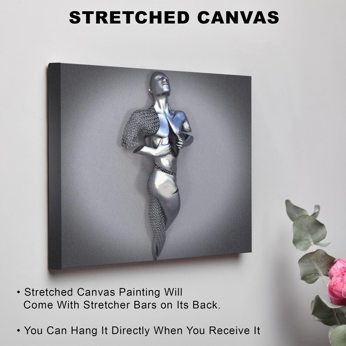 Chrome Liquid Metal Humanoid Figure Surreal Futurist Art Poster - Image 3