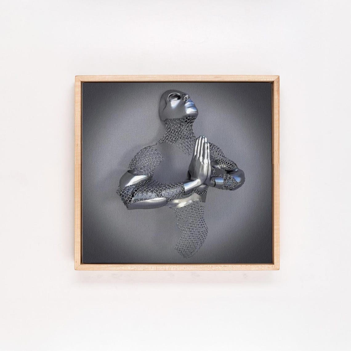 Silver 3D Metallic Human Figure In A Meditation Pose Abstract Poster - Image 4
