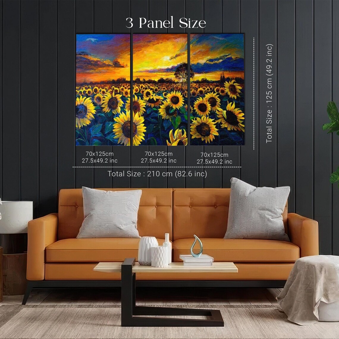 Sunflower Field At Golden Sunset Glowing Oil Painting Art Poster - Image 2