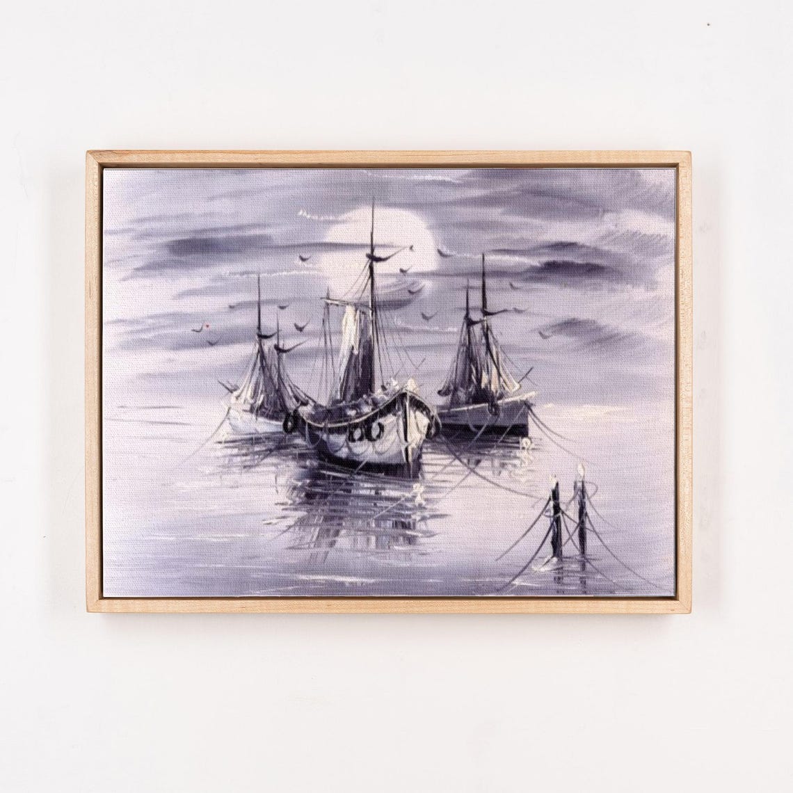 Venice Harbor Tall Ships Monochrome Ink Painting Scene Poster - Image 4