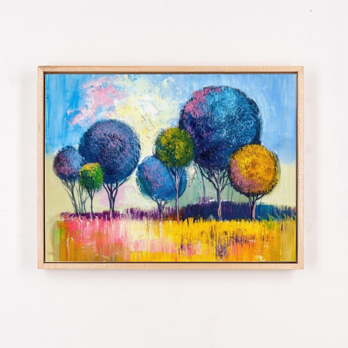 Abstract Round Blue Trees Over a Golden Field Painting Poster - Image 4