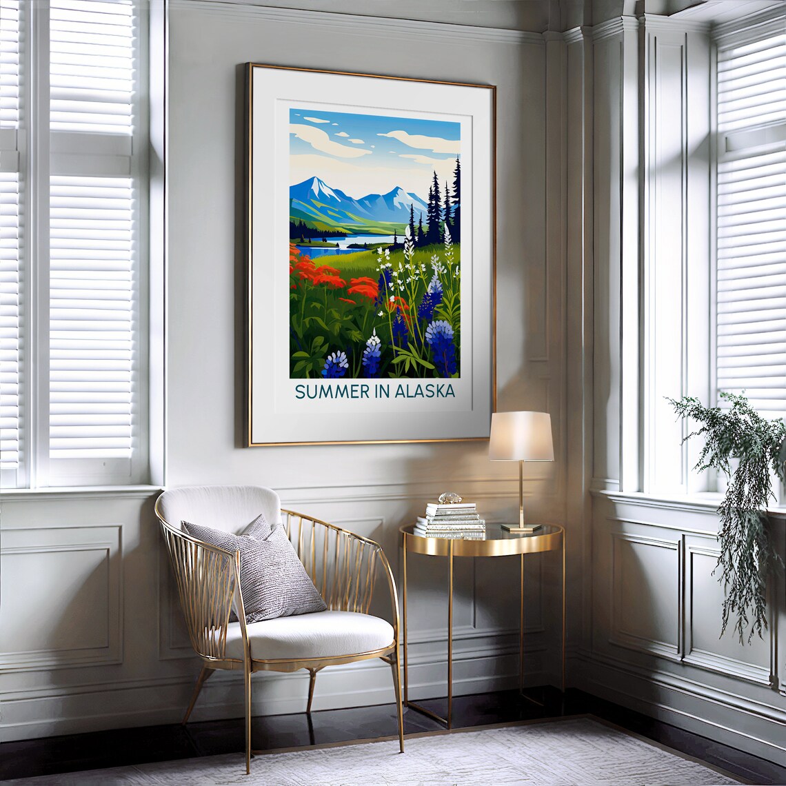 Summer in Alaska Wildflowers Mountain Lake Illustrated Travel Poster - Image 2