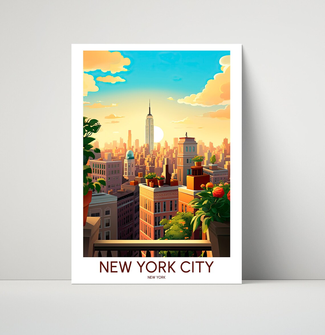 New York City Sunset Skyline Rooftop Terrace Empire State Poster