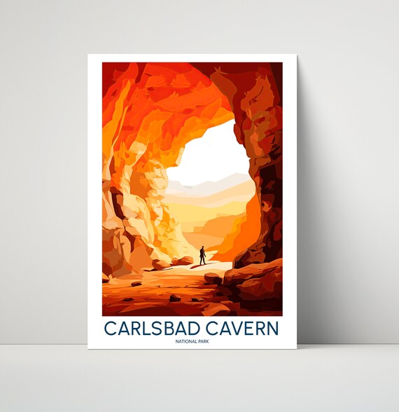 Carlsbad Cavern National Park Cave Entrance Hiker Vintage Travel Poster