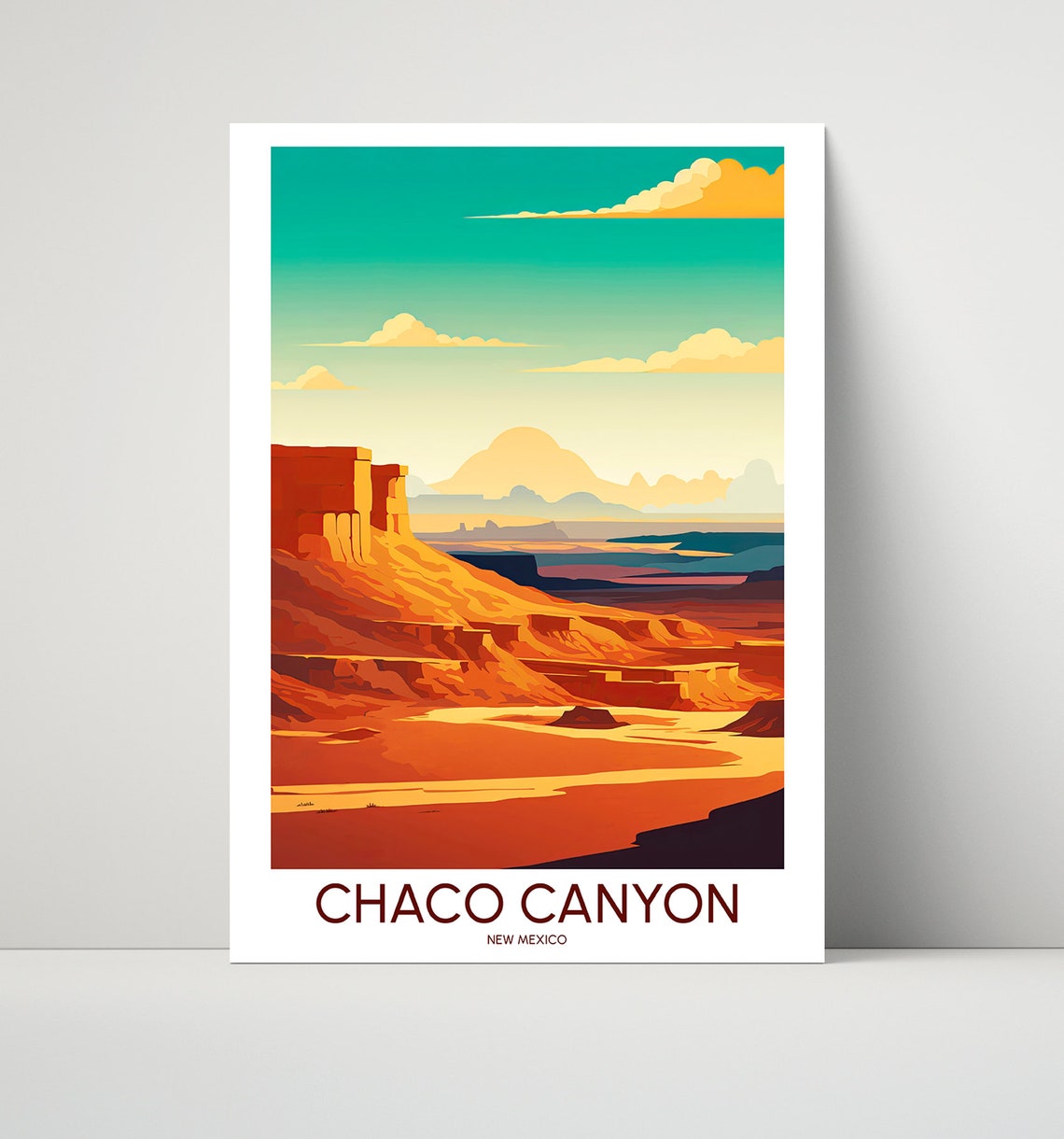 Chaco Canyon New Mexico Desert Canyon Illustrated Travel Poster