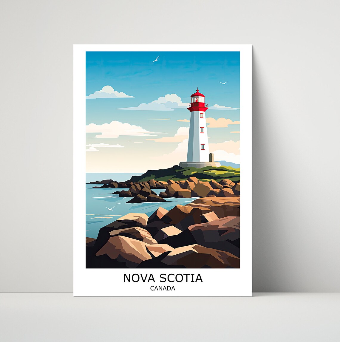 Nova Scotia Canada Lighthouse Rocky Coast Vintage Travel Poster