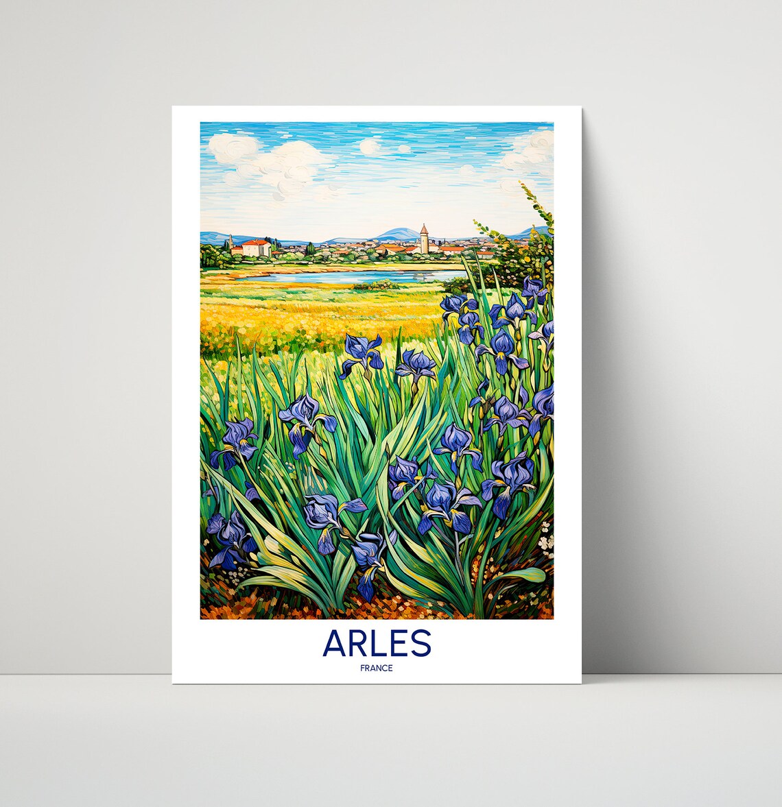 Arles France Purple Iris Field Riverside Town Art Travel Poster